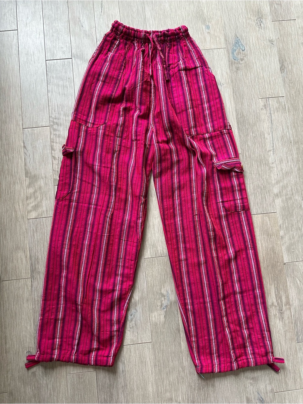 Peru/Ecuador Handmade Boho Cotton Striped Pants Joggers Pink XL